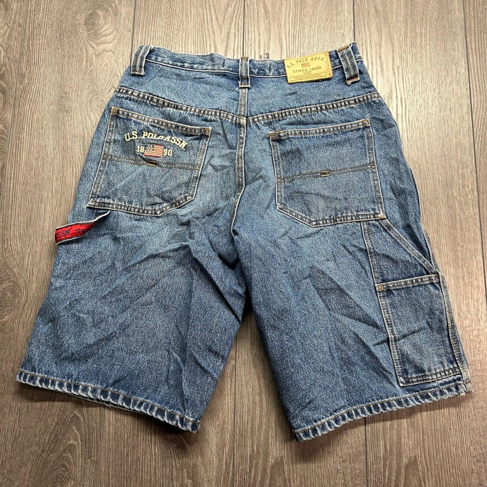 Vintage US Polo Assn Carpenter Shorts Mens 30 Blue Denim Baggy Y2K Utility